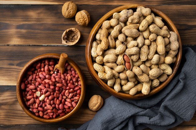 Assortment of peanuts with shells