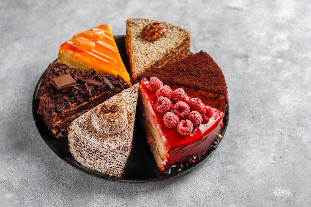 Assortment of pieces of cake.