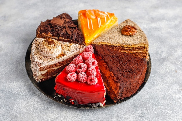 Assortment of pieces of cake.