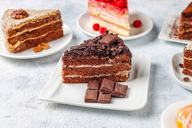 Assortment of pieces of cake.