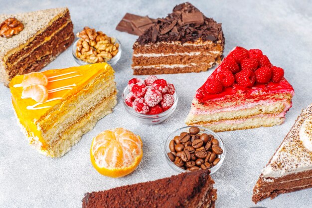 Assortment of pieces of cake.