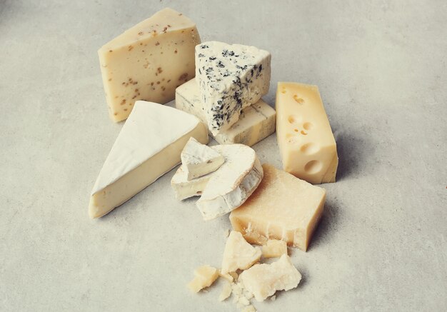 Assortment of pieces of cheese