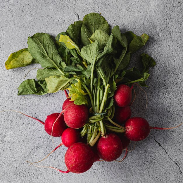 Assortment of radishes with leaves