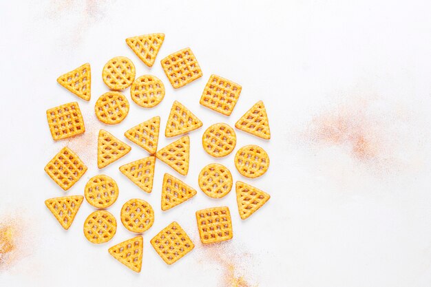 Assortment of salt crackers.