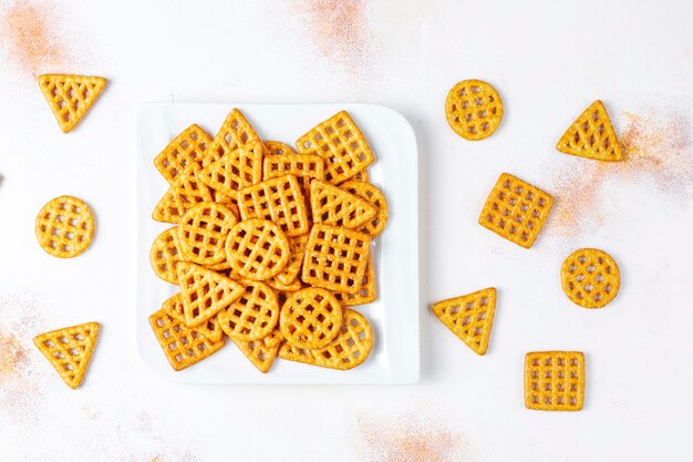 Assortment of salt crackers.