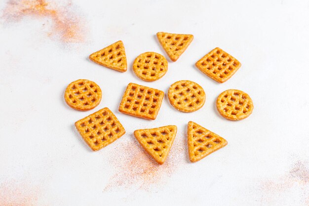 Assortment of salt crackers.