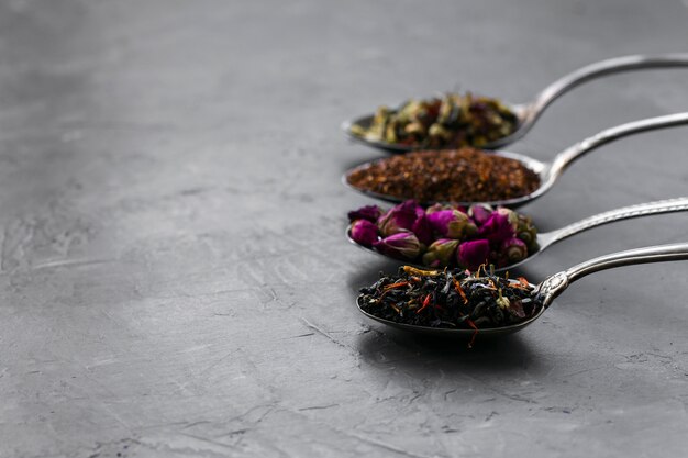 Assortment of spoons with spices