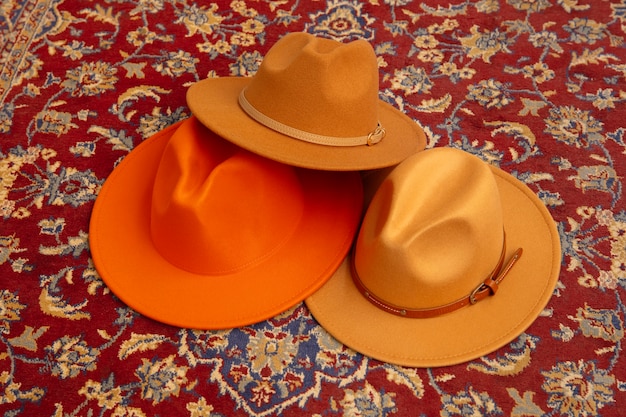 Assortment of stylish fedora hats