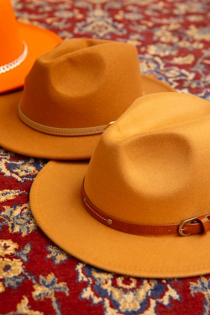 Assortment of stylish fedora hats