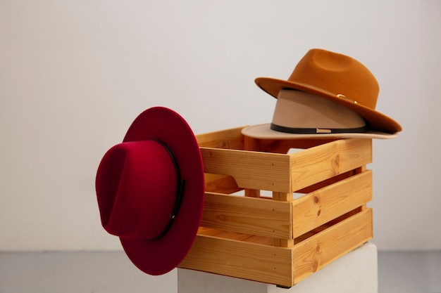 Assortment of stylish fedora hats