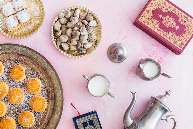 Assortment of sweets and Koran