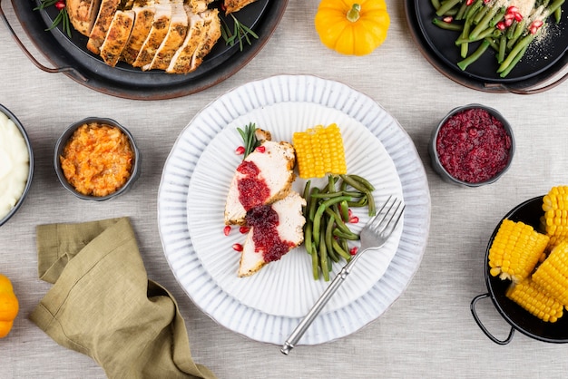 Assortment of thanksgiving day delicious dinner