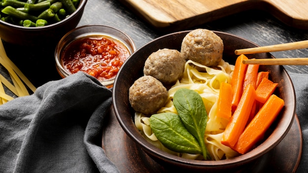 Assortment of traditional indonesian bakso