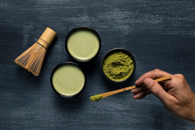 Assortment of two matcha tea cups