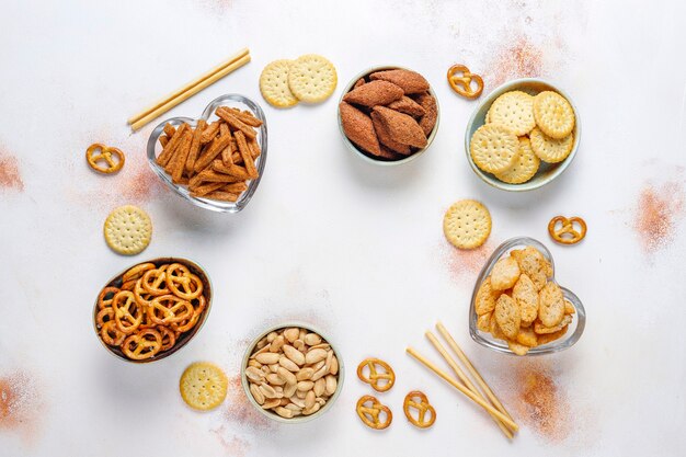 Assortment of unhealthy snacks.