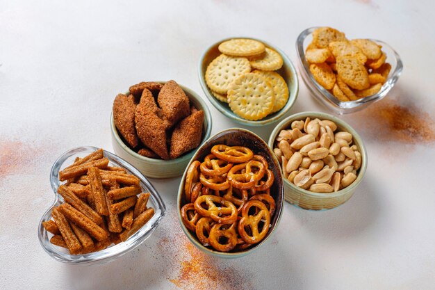 Assortment of unhealthy snacks.