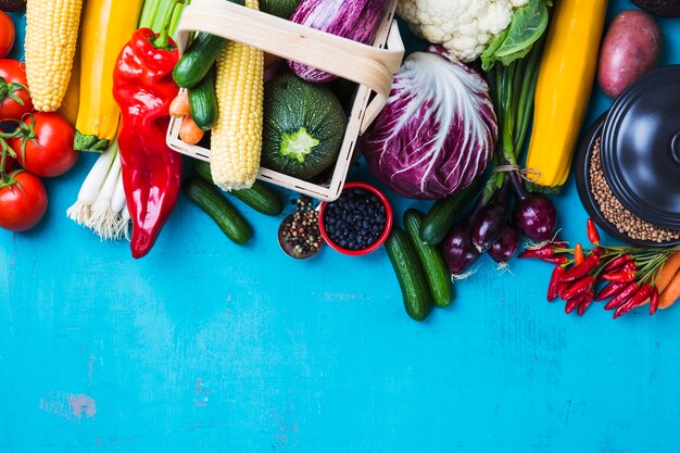 Assortment of vegetables and basket