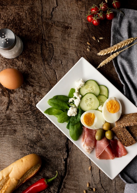 Assortment of veggies and egg