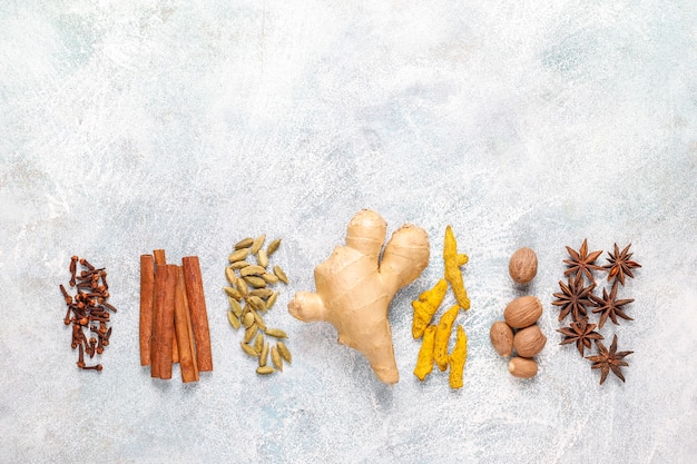 Assortment of winter spices.