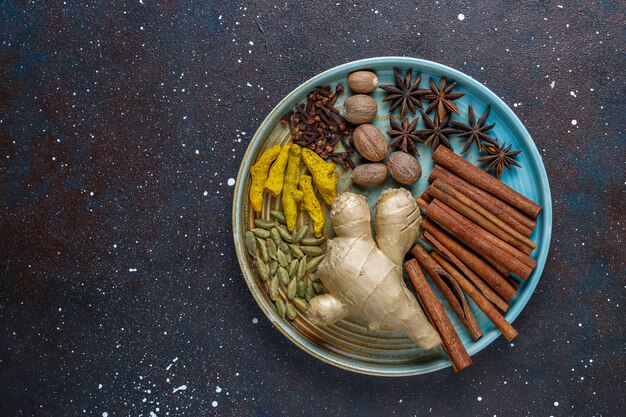 Assortment of winter spices.