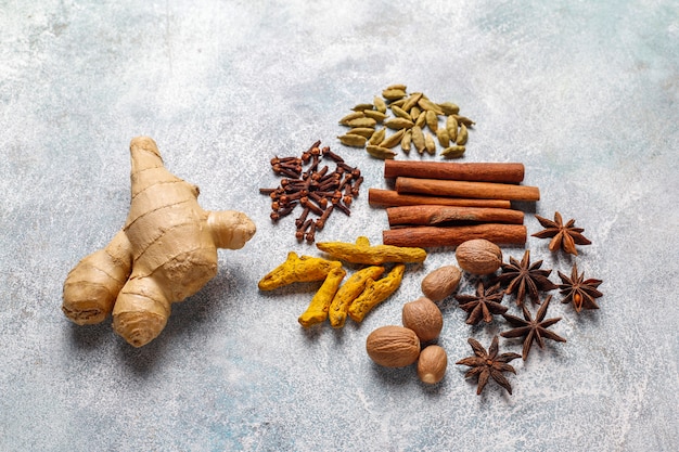 Assortment of winter spices.