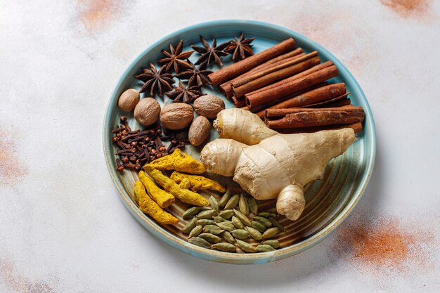 Assortment of winter spices.