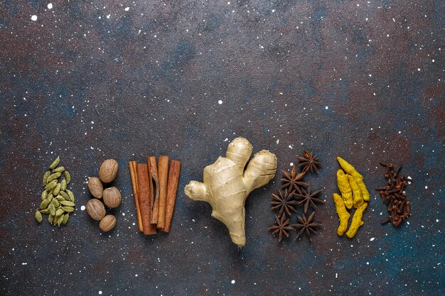 Assortment of winter spices.