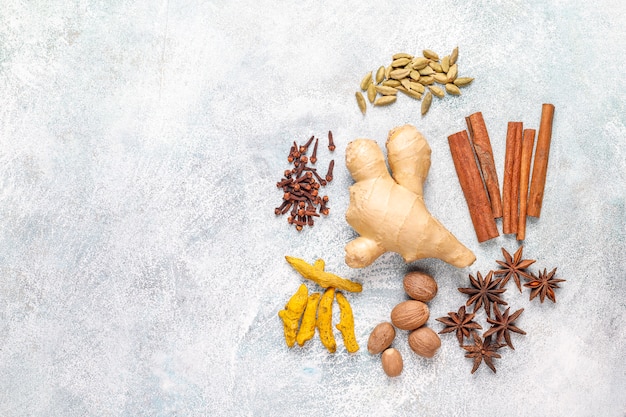 Assortment of winter spices.