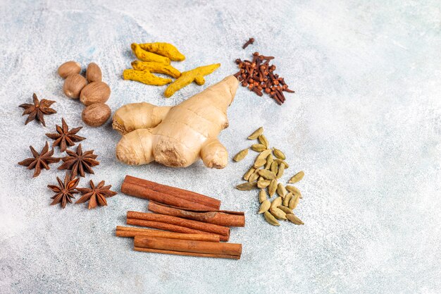 Assortment of winter spices.