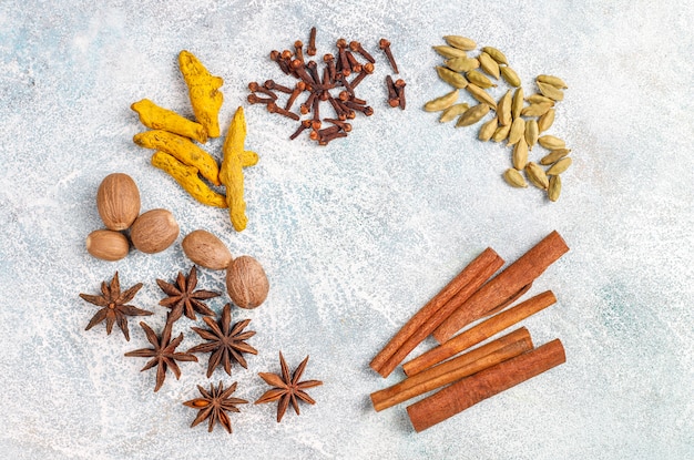 Assortment of winter spices.
