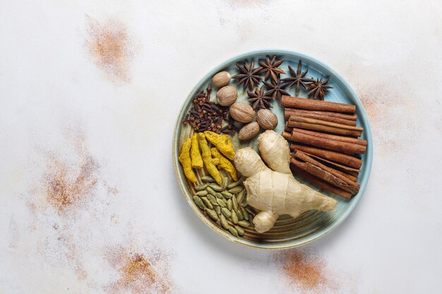 Assortment of winter spices.