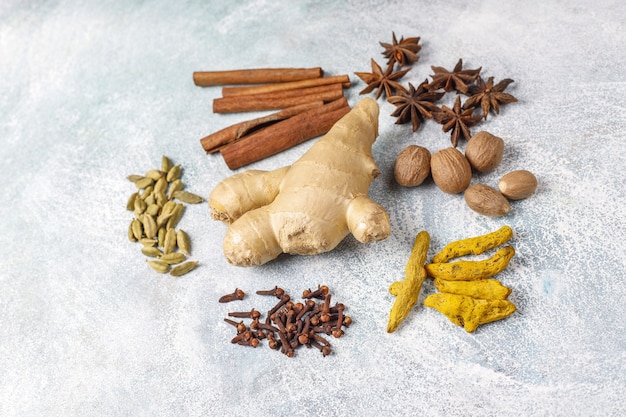 Assortment of winter spices.