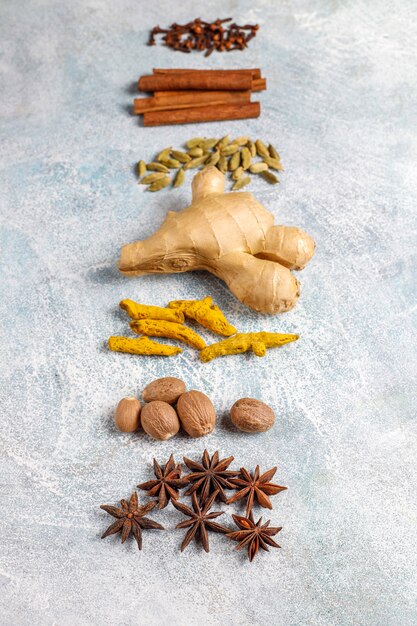 Assortment of winter spices.