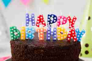 Free photo assortment with birthday chocolate cake and candles