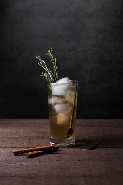 Assortment with delicious beverage with ice cubes