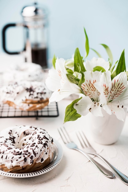 Assortment with delicious donuts