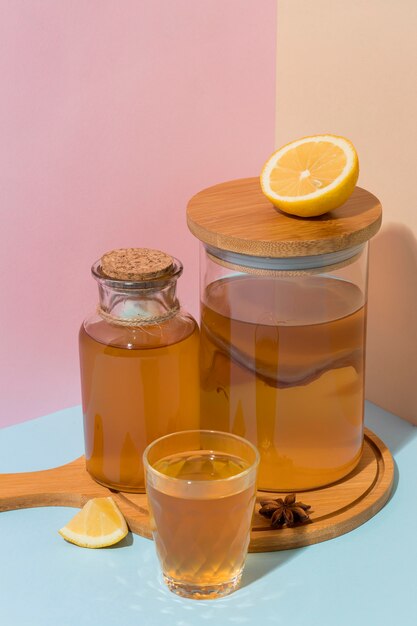 Assortment with delicious kombucha drink