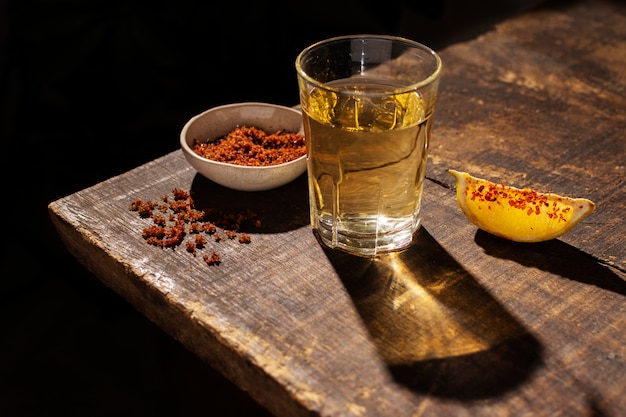 Assortment with delicious mezcal beverage