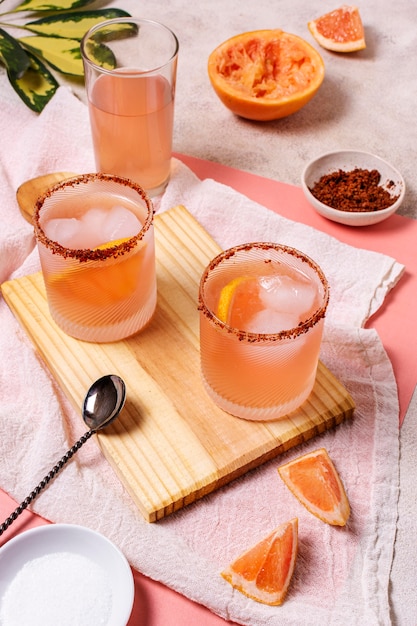 Assortment with delicious mezcal beverage