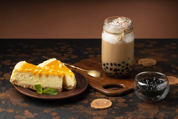 Assortment with delicious traditional thai tea