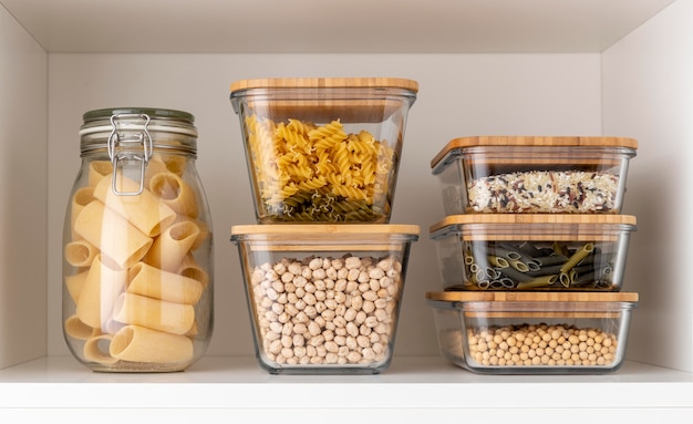 Assortment with food in containers