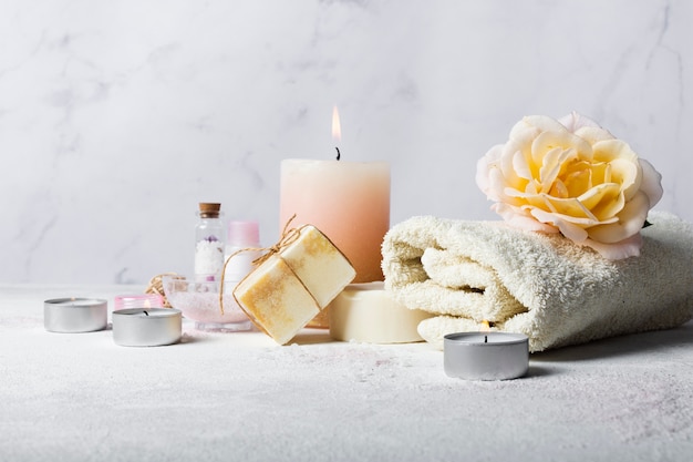 Assortment with products for bathing