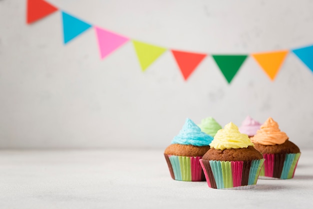 Assortment with tasty muffins for party