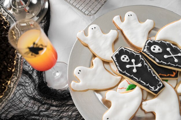 Assortments of treats for halloween on table