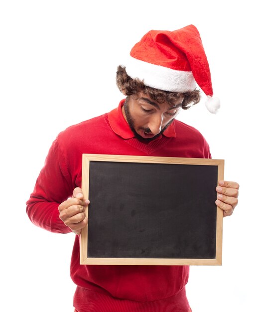 Free photo astonished man looking at the chalkboard