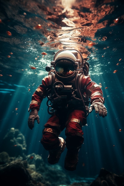 Free photo astronaut diving digital art