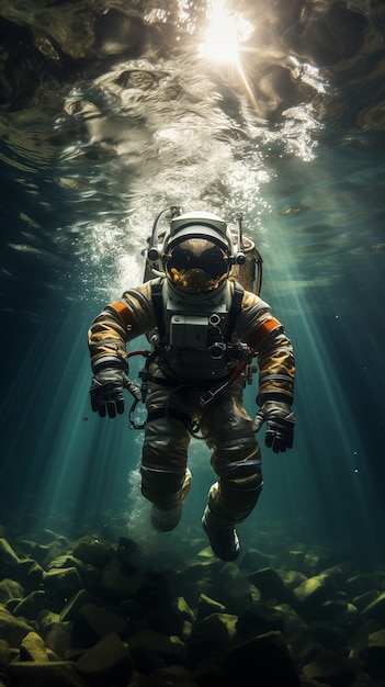 Foto gratuita arte digitale subacquea dell'astronauta