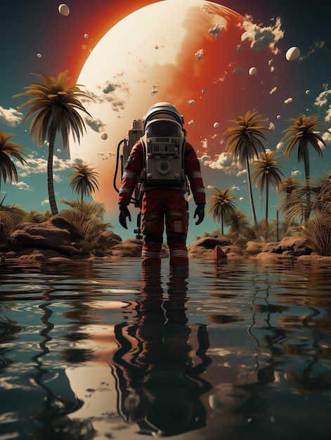 Free photo astronaut diving digital art