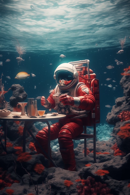 Astronaut diving  digital art