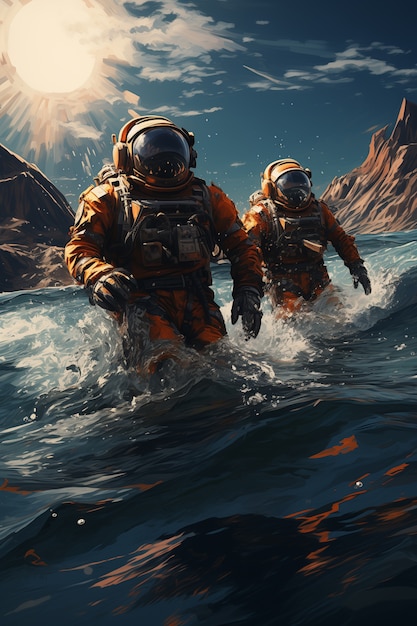 Free photo astronaut diving  digital art